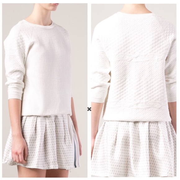 Vince White Jacquard Puff 3/4th Sleeve Sweater